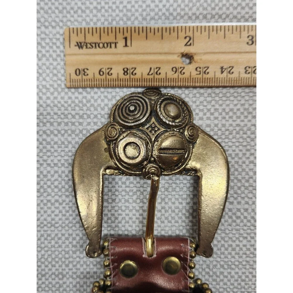 Leatherock M/L Brown Leather Belt Women Embellished Screws Nuts Buckle